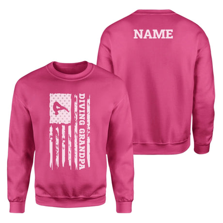 Diving Grandpa Vertical Flag With Diver Name on a Sweatshirt with a White Graphic