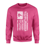 Diving Grandpa Vertical Flag on a Sweatshirt with a White Graphic