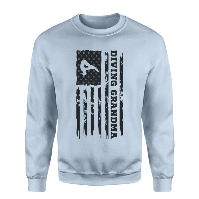 Diving Grandma Vertical Flag on a Sweatshirt with a Black Graphic