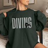 Personalized Diving on a Sweatshirt With Modern Bold Design and Diver Name on Sleeve on a Sweatshirt