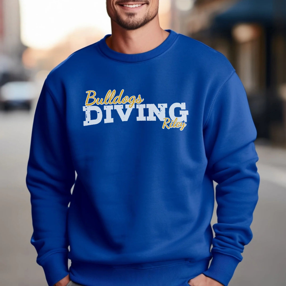 Custom Diving Mascot and Diver Name on a Sweatshirt with a White Graphic