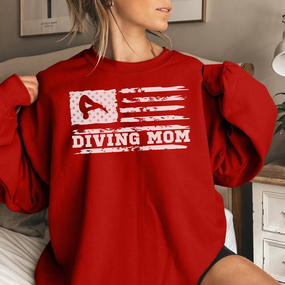 Diving Mom Horizontal Flag on a Sweatshirt with a White Graphic