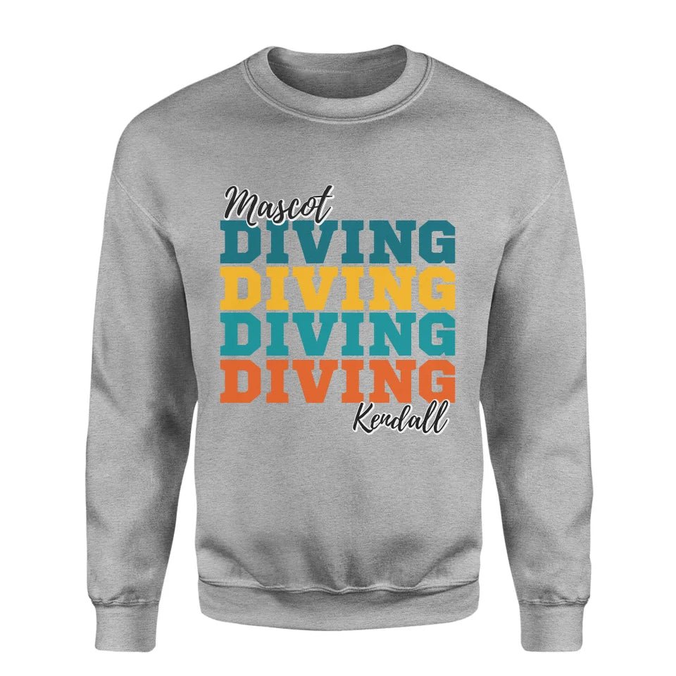 Personalized Diving Diving Diving on a Sweatshirt With Mascot and Diver Name on a Sweatshirt