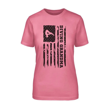 Diving Grandma Vertical Flag on a Unisex T-Shirt with a Black Graphic