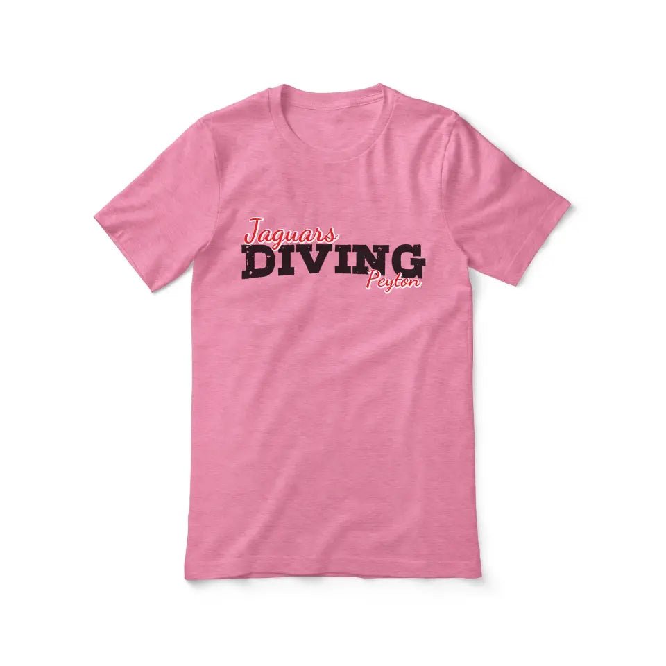 Custom Diving Mascot and Diver Name on a Unisex T-Shirt with a Black Graphic