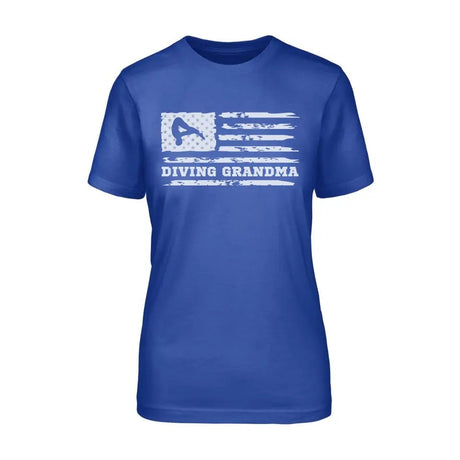 Diving Grandma Horizontal Flag on a Unisex T-Shirt with a White Graphic