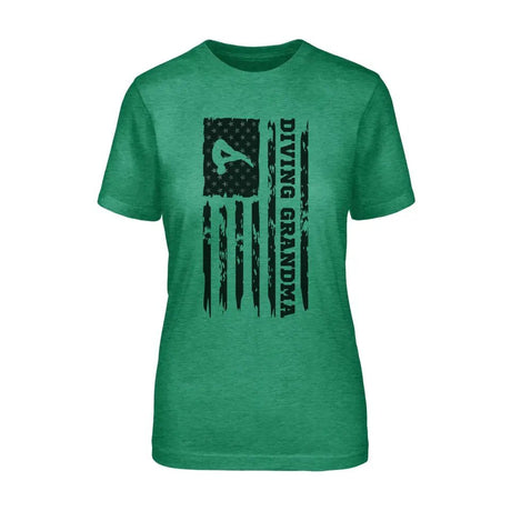 Diving Grandma Vertical Flag on a Unisex T-Shirt with a Black Graphic