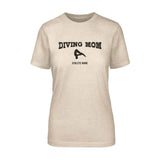 Diving Mom with Diver Icon and Diver Name on a Unisex T-Shirt with a Black Graphic