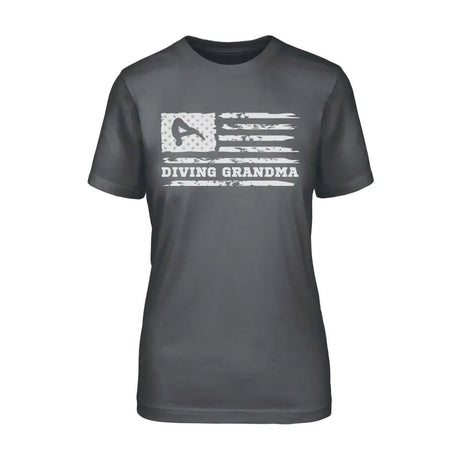 Diving Grandma Horizontal Flag on a Unisex T-Shirt with a White Graphic