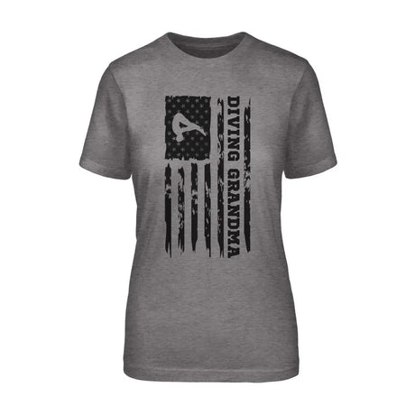 Diving Grandma Vertical Flag on a Unisex T-Shirt with a Black Graphic