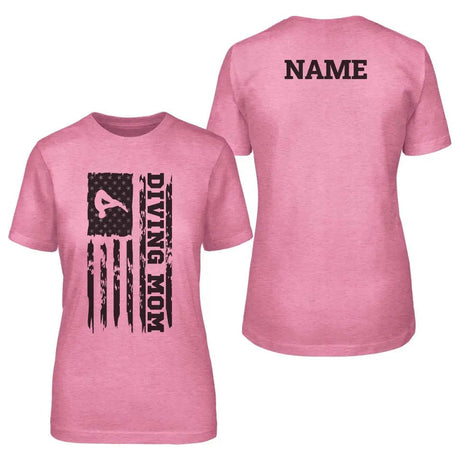 Diving Mom Vertical Flag With Diver Name on a Unisex T-Shirt with a Black Graphic