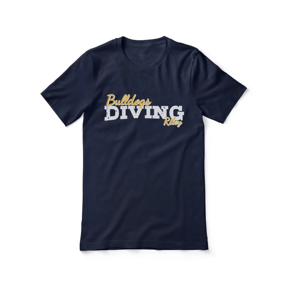 Custom Diving Mascot and Diver Name on a Unisex T-Shirt with a White Graphic