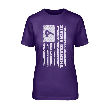 Diving Grandma Vertical Flag on a Unisex T-Shirt with a White Graphic