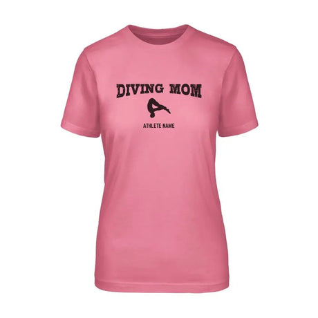 Diving Mom with Diver Icon and Diver Name on a Unisex T-Shirt with a Black Graphic