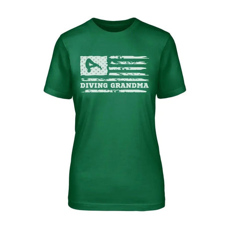 Diving Grandma Horizontal Flag on a Unisex T-Shirt with a White Graphic