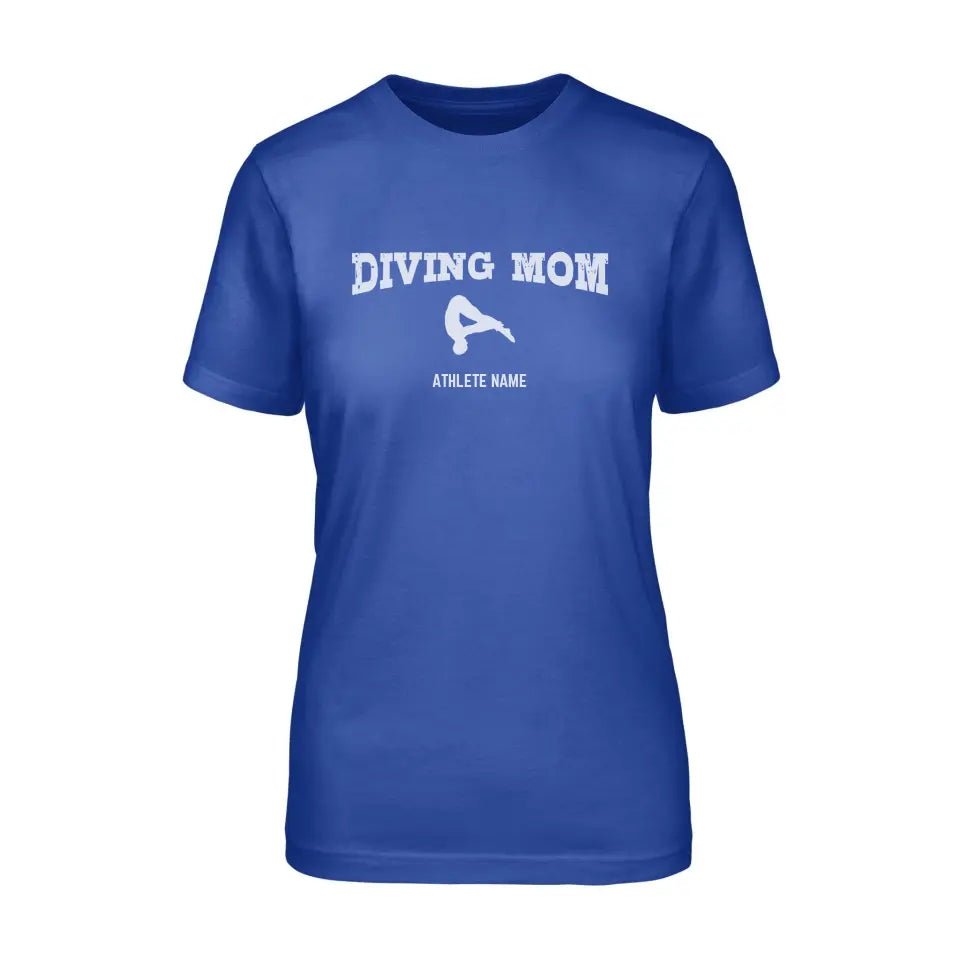 Diving Mom with Diver Icon and Diver Name on a Unisex T-Shirt with a White Graphic