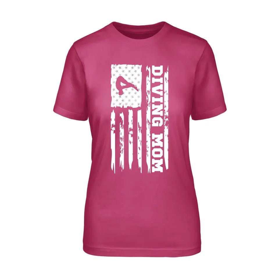 Diving Mom Vertical Flag on a Unisex T-Shirt with a White Graphic