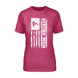 Diving Mom Vertical Flag on a Unisex T-Shirt with a White Graphic