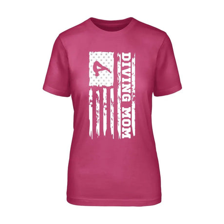 Diving Mom Vertical Flag on a Unisex T-Shirt with a White Graphic