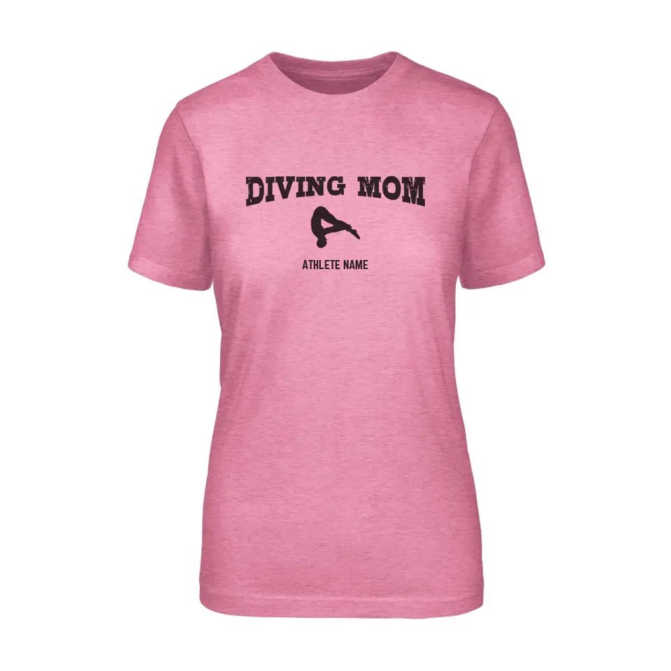Diving Mom with Diver Icon and Diver Name on a Unisex T-Shirt with a Black Graphic