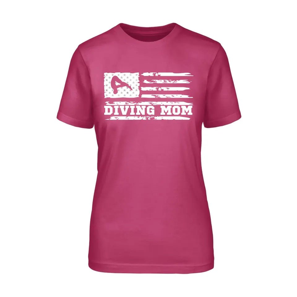 Diving Mom Horizontal Flag on a Unisex T-Shirt with a White Graphic