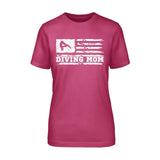 Diving Mom Horizontal Flag on a Unisex T-Shirt with a White Graphic