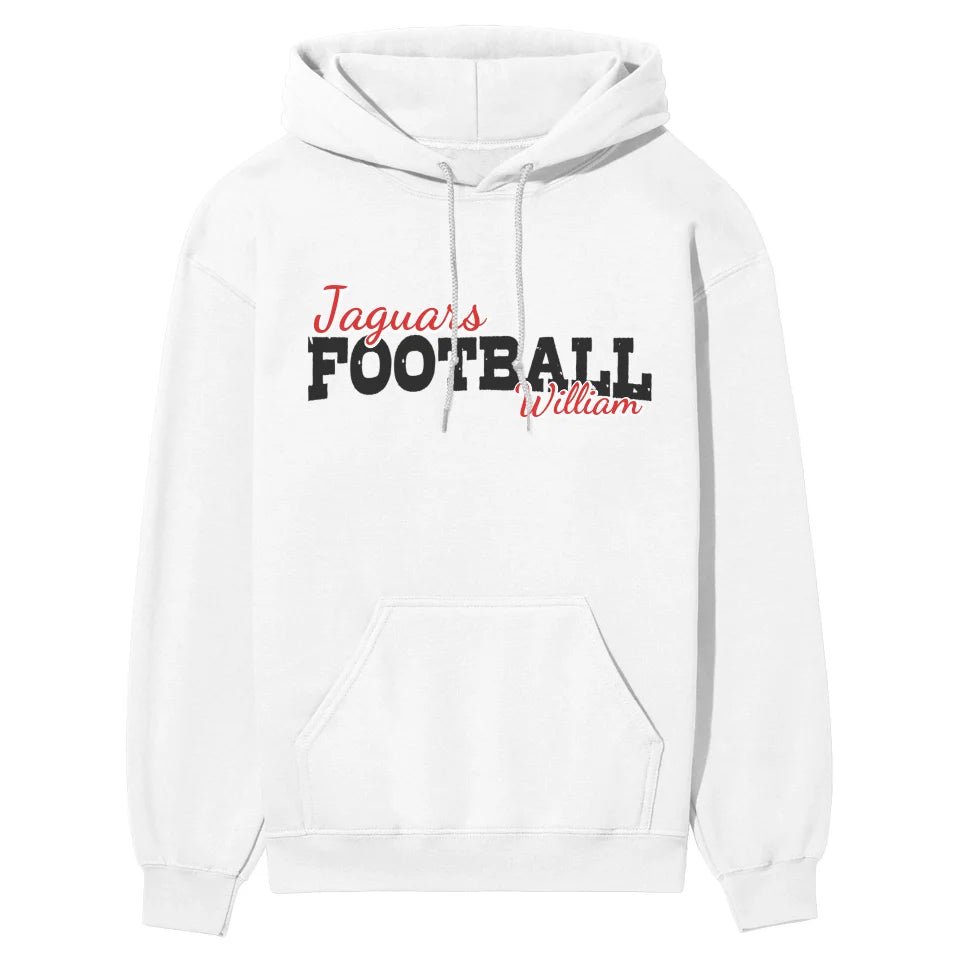 Custom Football Mascot and Football Player Name on a Hoodie with a Black Graphic