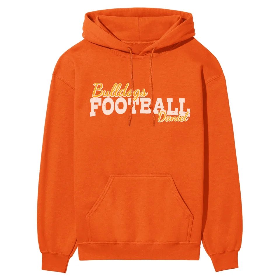 Custom Football Mascot and Football Player Name on a Hoodie with a White Graphic