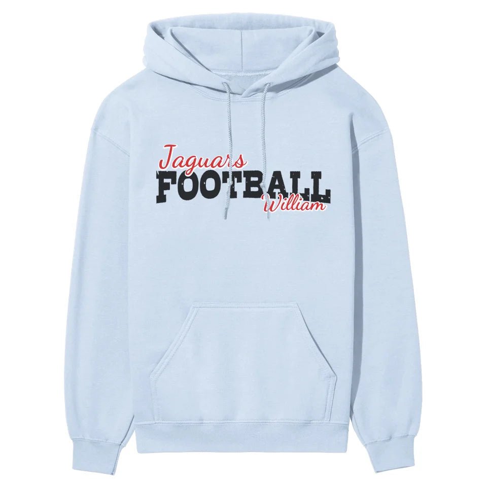 Custom Football Mascot and Football Player Name on a Hoodie with a Black Graphic