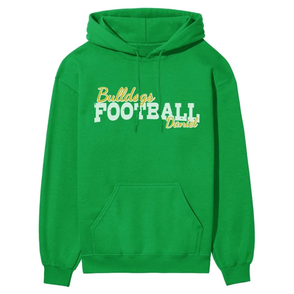 Custom Football Mascot and Football Player Name on a Hoodie with a White Graphic