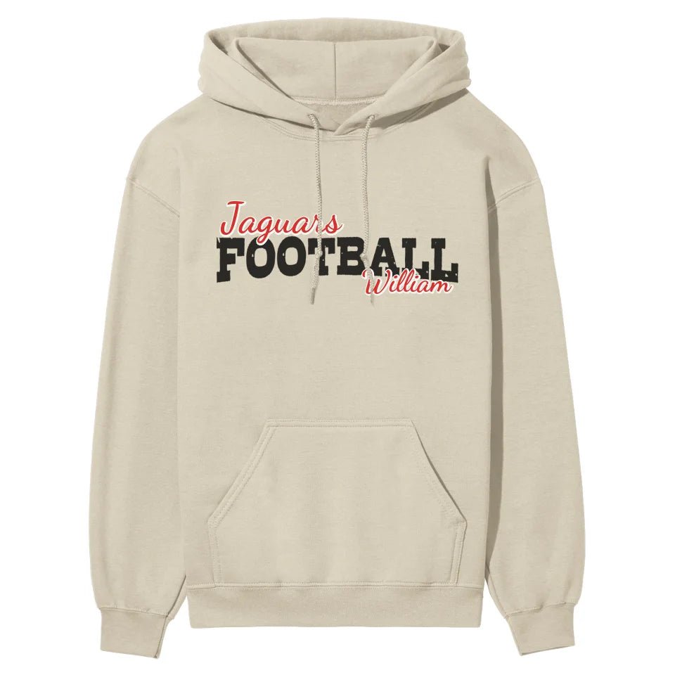 Custom Football Mascot and Football Player Name on a Hoodie with a Black Graphic