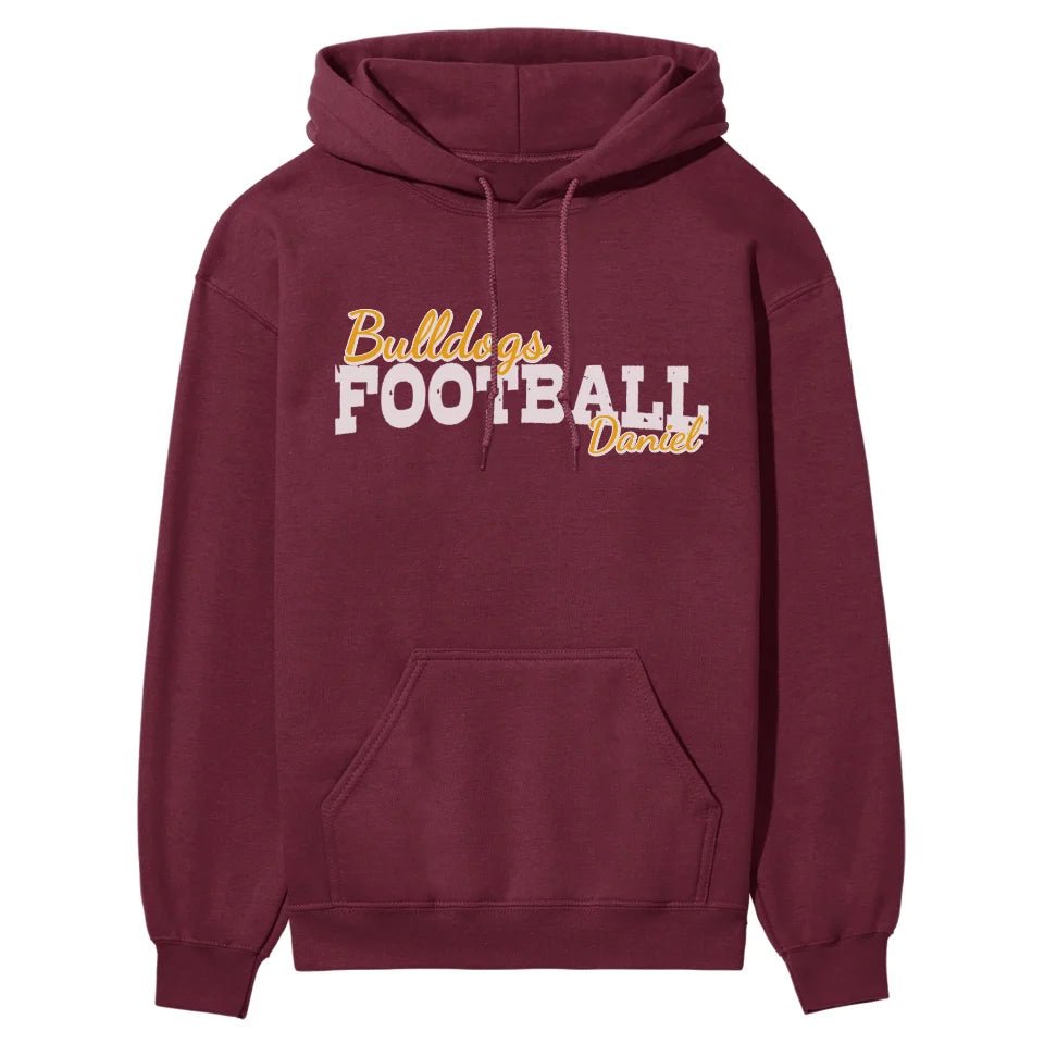 Custom Football Mascot and Football Player Name on a Hoodie with a White Graphic