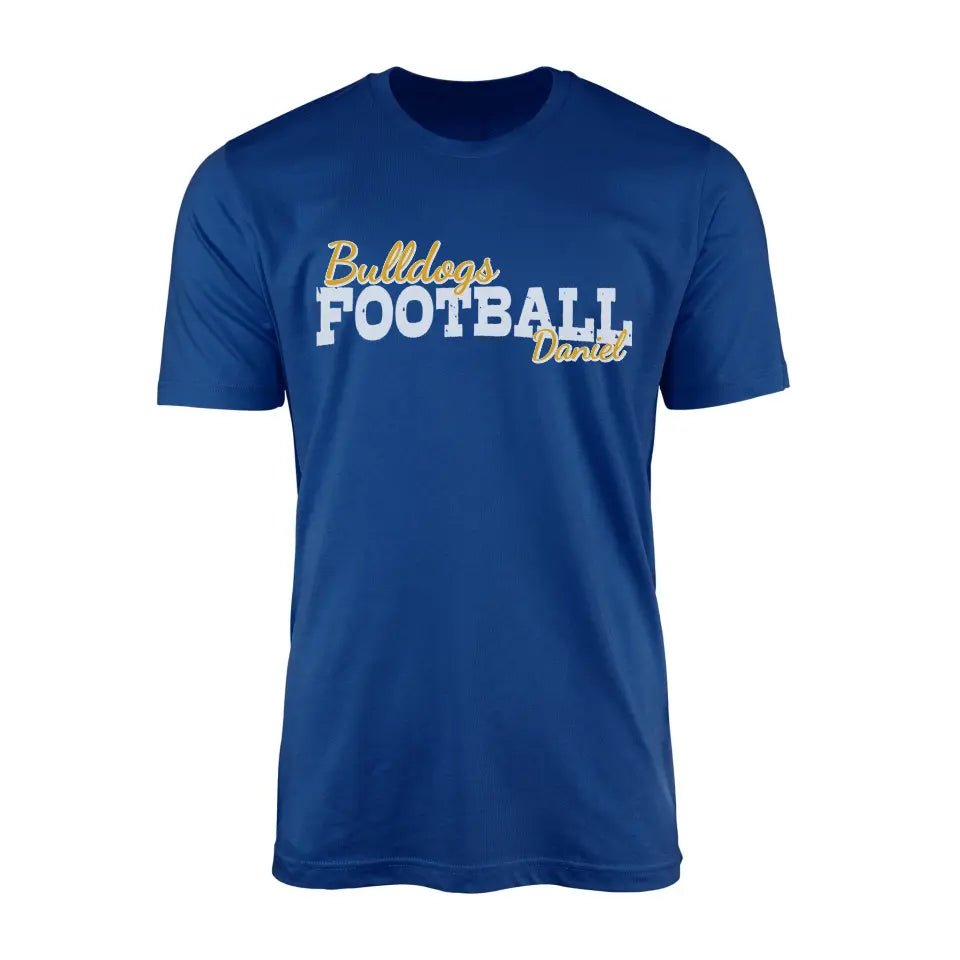 Custom Football Mascot and Football Player Name on a Men's T-Shirt with a White Graphic