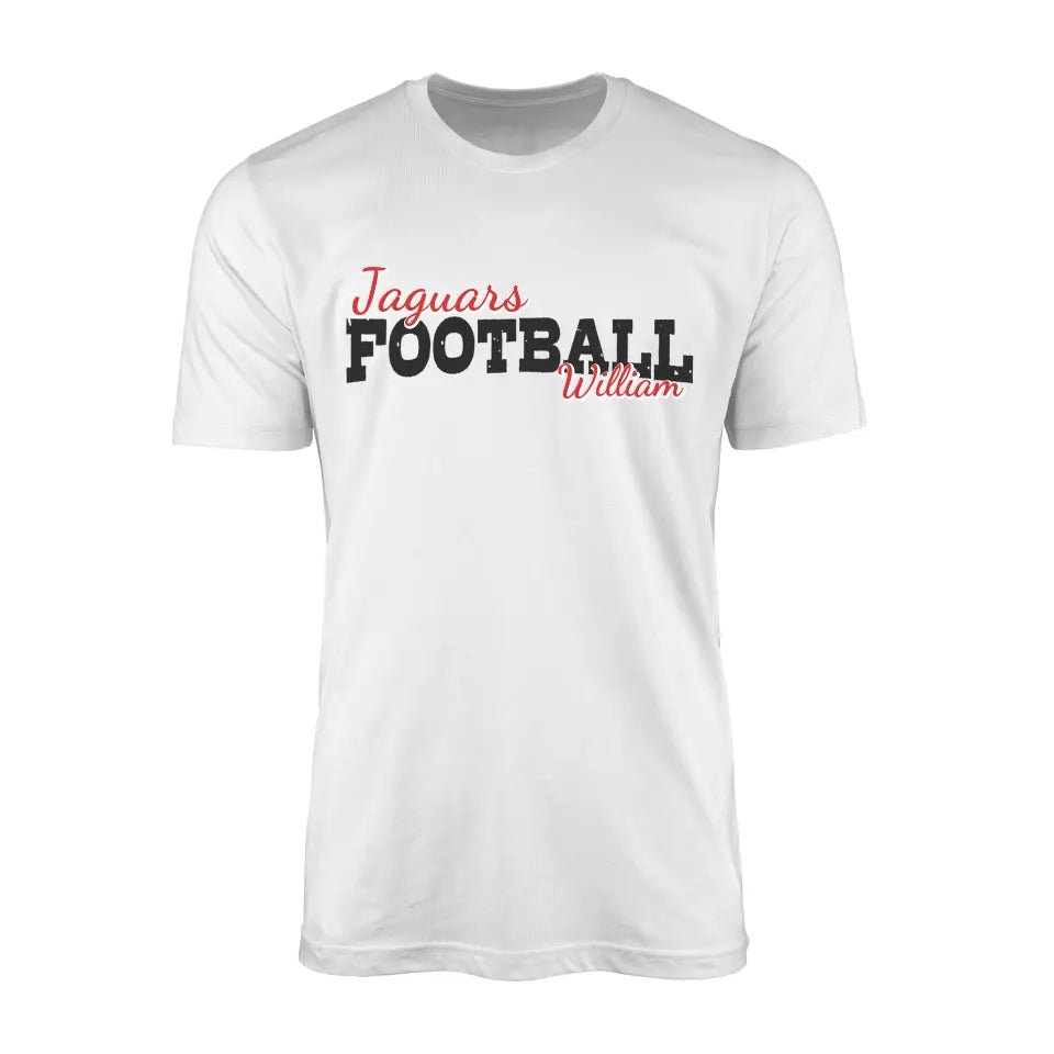 Custom Football Mascot and Football Player Name on a Men's T-Shirt with a Black Graphic