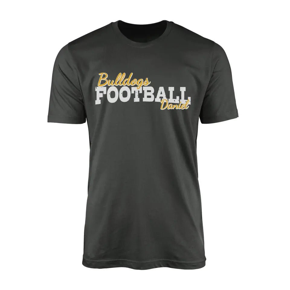 Custom Football Mascot and Football Player Name on a Men's T-Shirt with a White Graphic