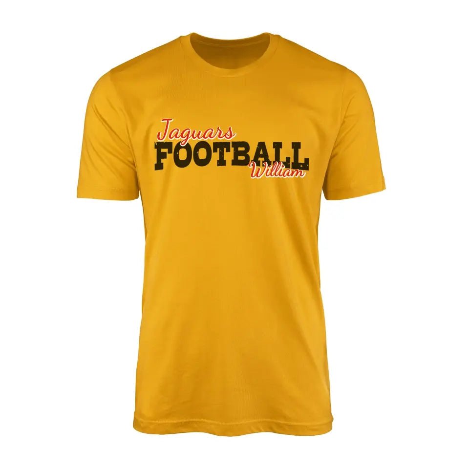 Custom Football Mascot and Football Player Name on a Men's T-Shirt with a Black Graphic