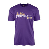 Custom Football Mascot and Football Player Name on a Men's T-Shirt with a White Graphic