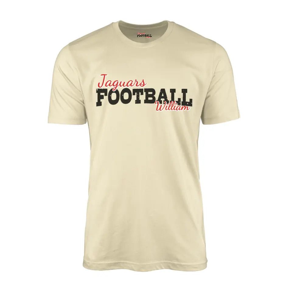 Custom Football Mascot and Football Player Name on a Men's T-Shirt with a Black Graphic