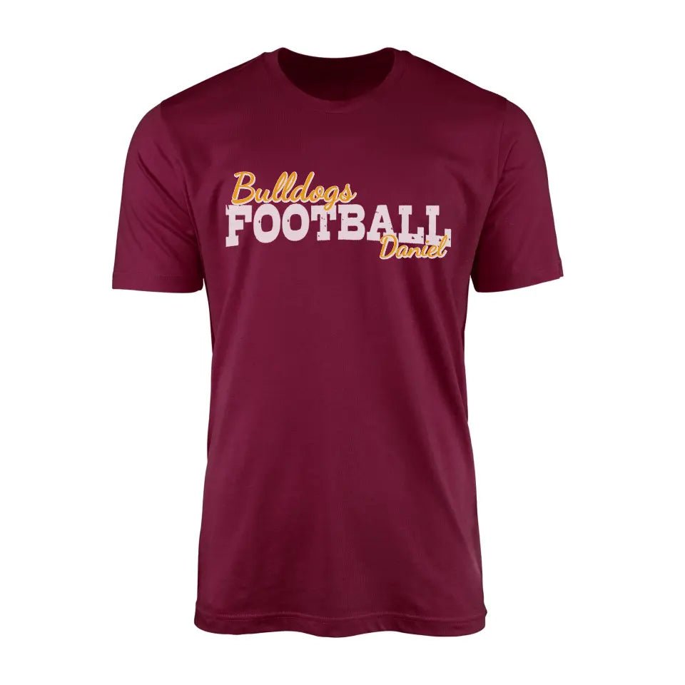 Custom Football Mascot and Football Player Name on a Men's T-Shirt with a White Graphic