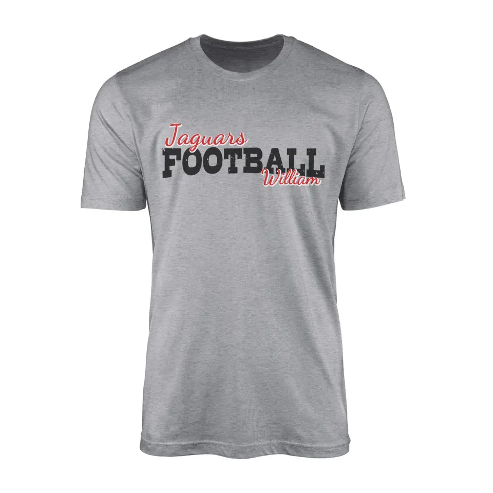 Custom Football Mascot and Football Player Name on a Men's T-Shirt with a Black Graphic