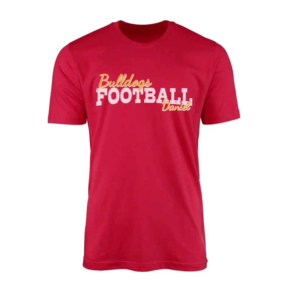 Custom Football Mascot and Football Player Name on a Men's T-Shirt with a White Graphic