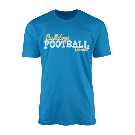 Custom Football Mascot and Football Player Name on a Men's T-Shirt with a White Graphic