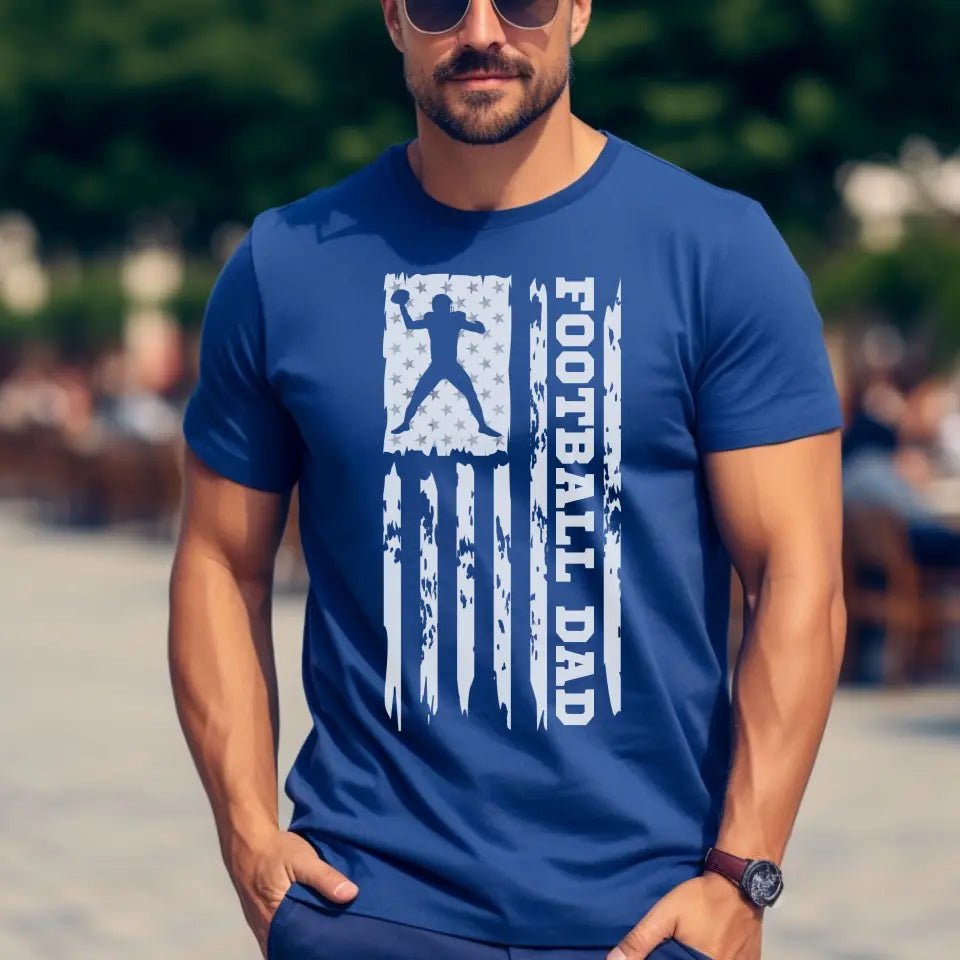 Football Dad Vertical Flag on a Men's T-Shirt with a White Graphic