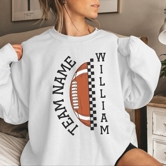 Personalized Football on a Sweatshirt With Team and Football Player Name on a Sweatshirt