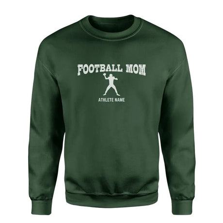 Football Mom with Football Player Icon and Football Player Name on a Sweatshirt with a White Graphic