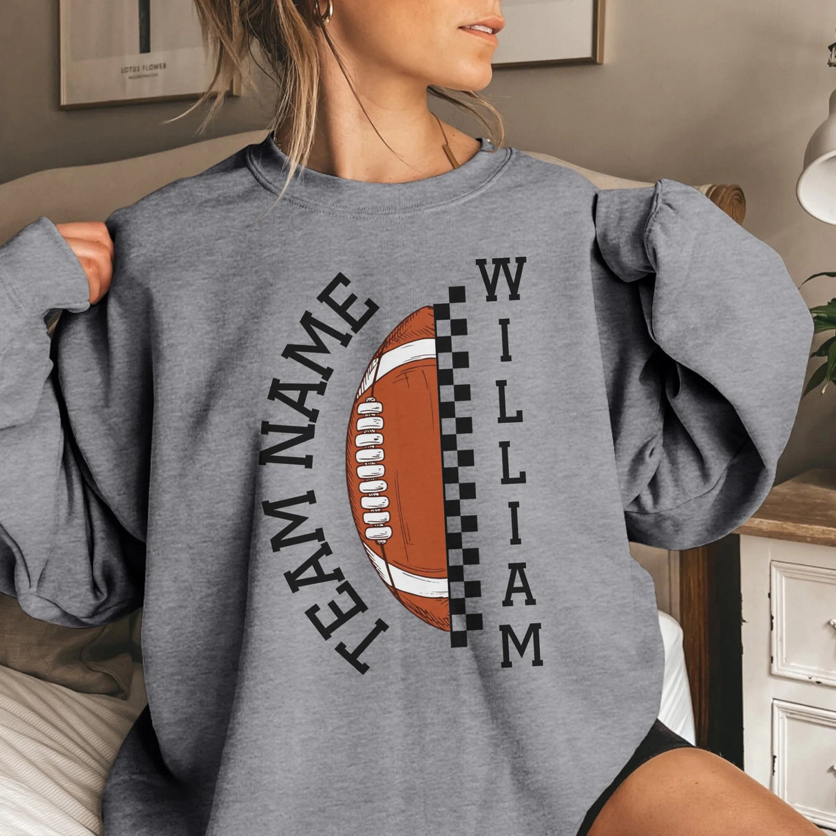 Personalized Football on a Sweatshirt With Team and Football Player Name on a Sweatshirt