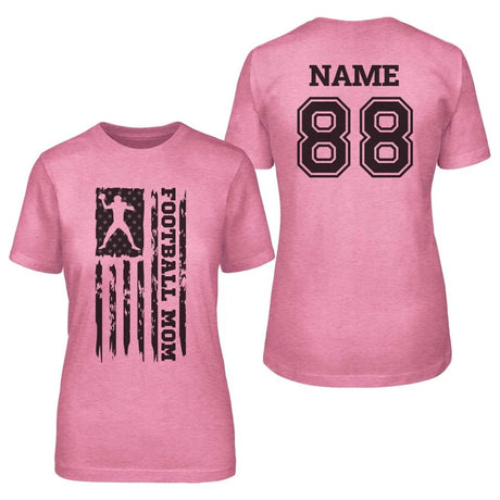 Football Mom Vertical Flag With Football Player Name on a Unisex T-Shirt with a Black Graphic