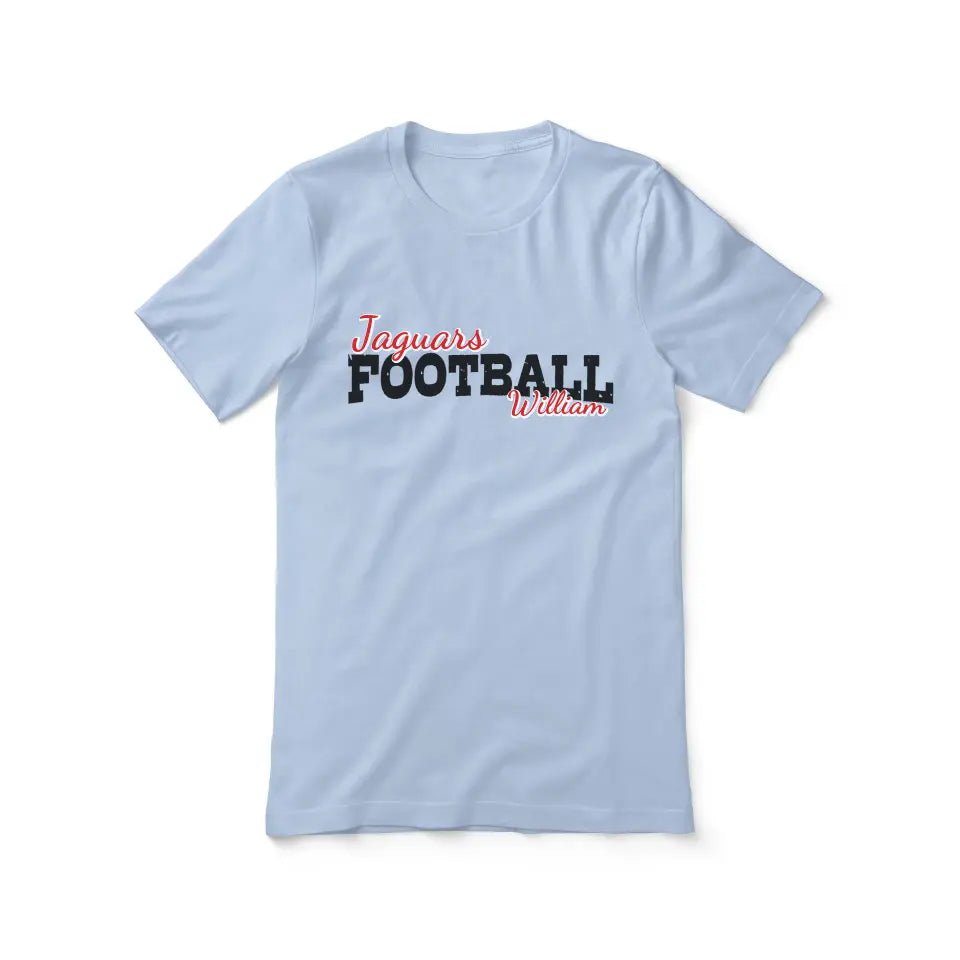 Custom Football Mascot and Football Player Name on a Unisex T-Shirt with a Black Graphic