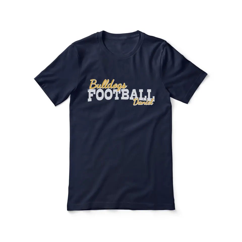 Custom Football Mascot and Football Player Name on a Unisex T-Shirt with a White Graphic