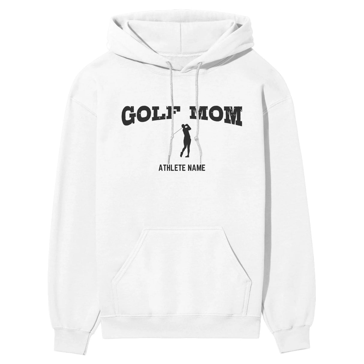 Golf Mom with Golfer Icon and Golfer Name on a Hoodie with a Black Graphic